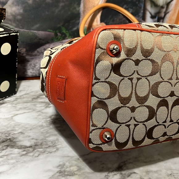 Coach VINTAGE Signature Tote Zip Top Canvas Fabric Rust Suede Top Handle Bag EUC - Picture 14 of 16